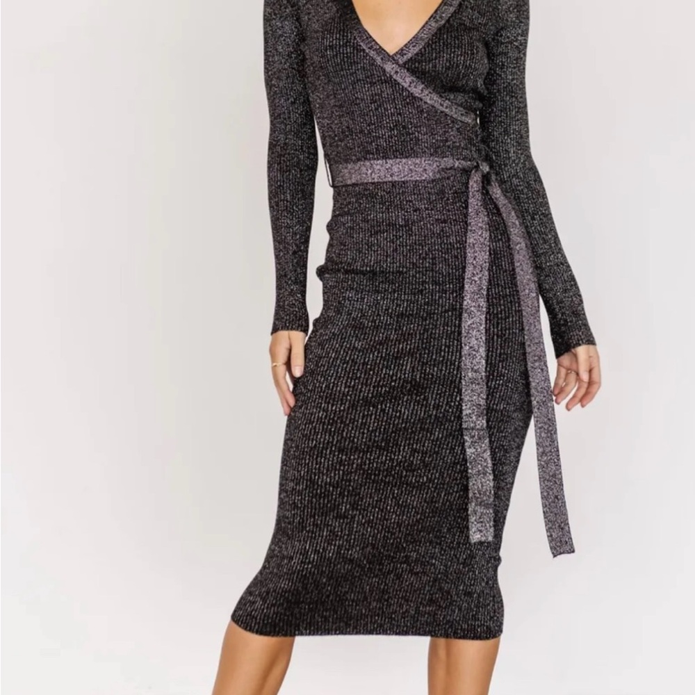 Elegant Black Silver Wrap Dress Small new with tags! Baltic Born Midi